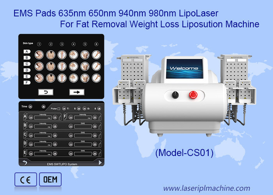 EMS Pads 635nm 650nm 940nm 980nm LipoLaser liposuction machine For Fat Removal Weight Loss