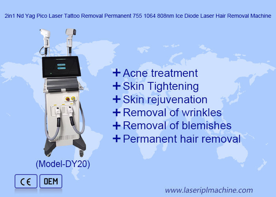 2in1 Nd Yag Pico Laser Tattoo Removal Permanent 755 1064 808nm Ice Diode Laser Hair Removal Machine